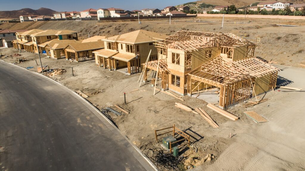 Aerial View of New Homes Construction Site.